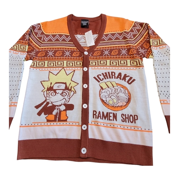 NEW Naruto Shippuden Men's Ichiraku Ramen Shop Ugly Christmas Sweater Cardigan M - Picture 6 of 16